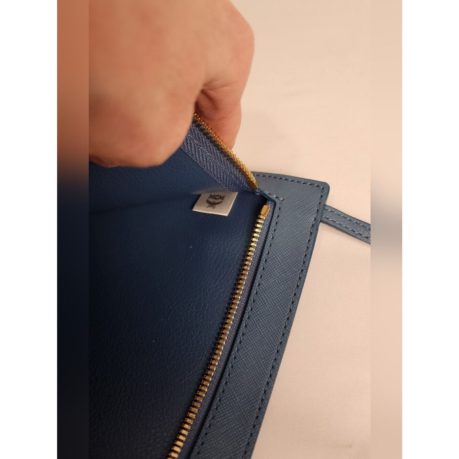 MCM Blue MCM Saffiano Leather Shopper Tote Bag Detachable Pouch Size ONE SIZE - 15 Thumbnail