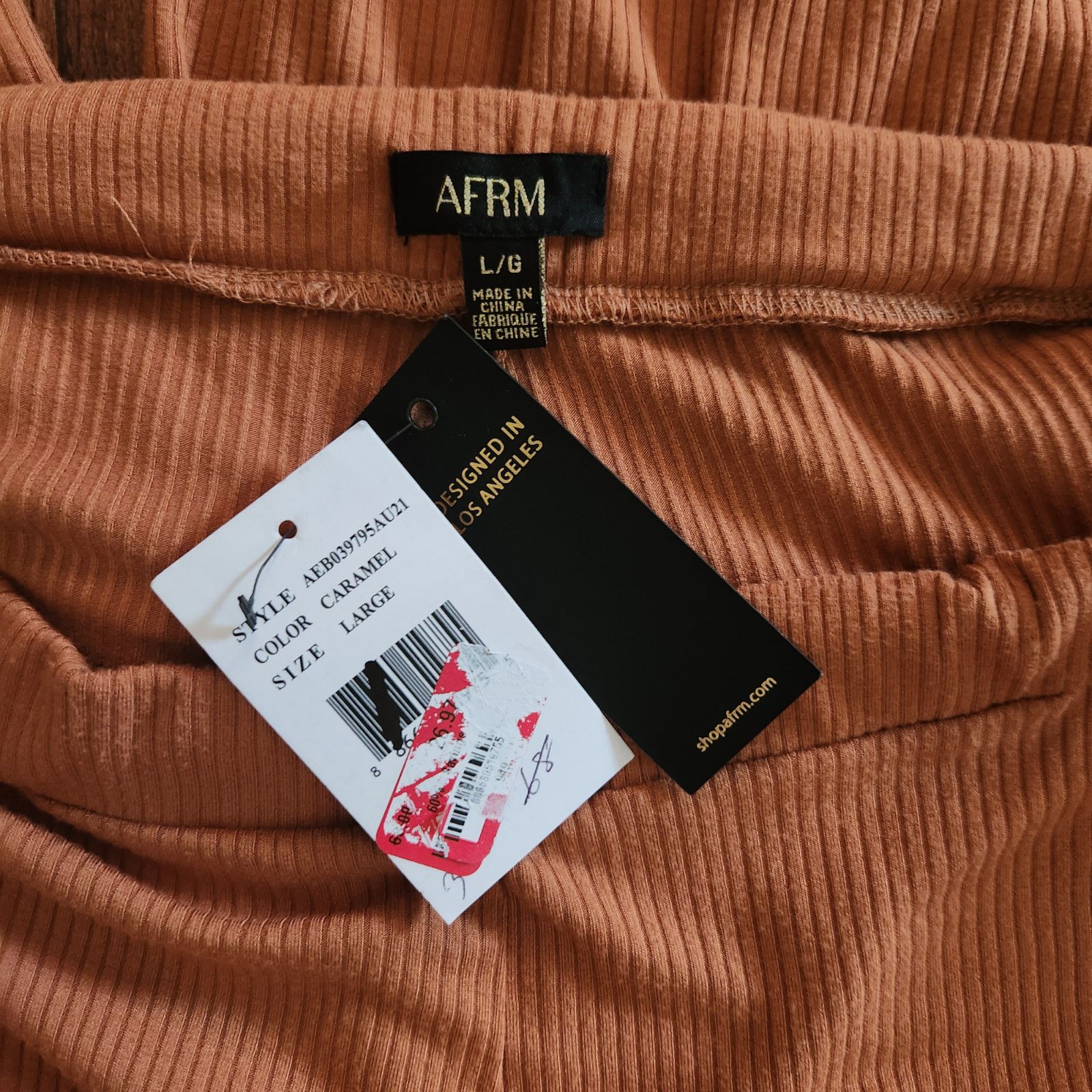 Other AFRM Womens Large Caramel Ribbed Wide Leg Knit Casual Pant Size 30" / US 8 / IT 44 - 11 Thumbnail