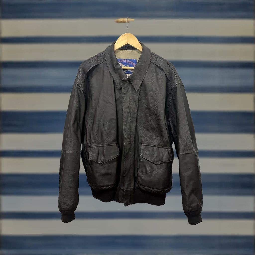 Vintage Air Force Airborne Leathers Jacket XL Dark Brown Leather Bomber USA Flag Lined Mens XL Brown Bomber Jacket Size US XL / EU 56 / 4 - 1 Thumbnail