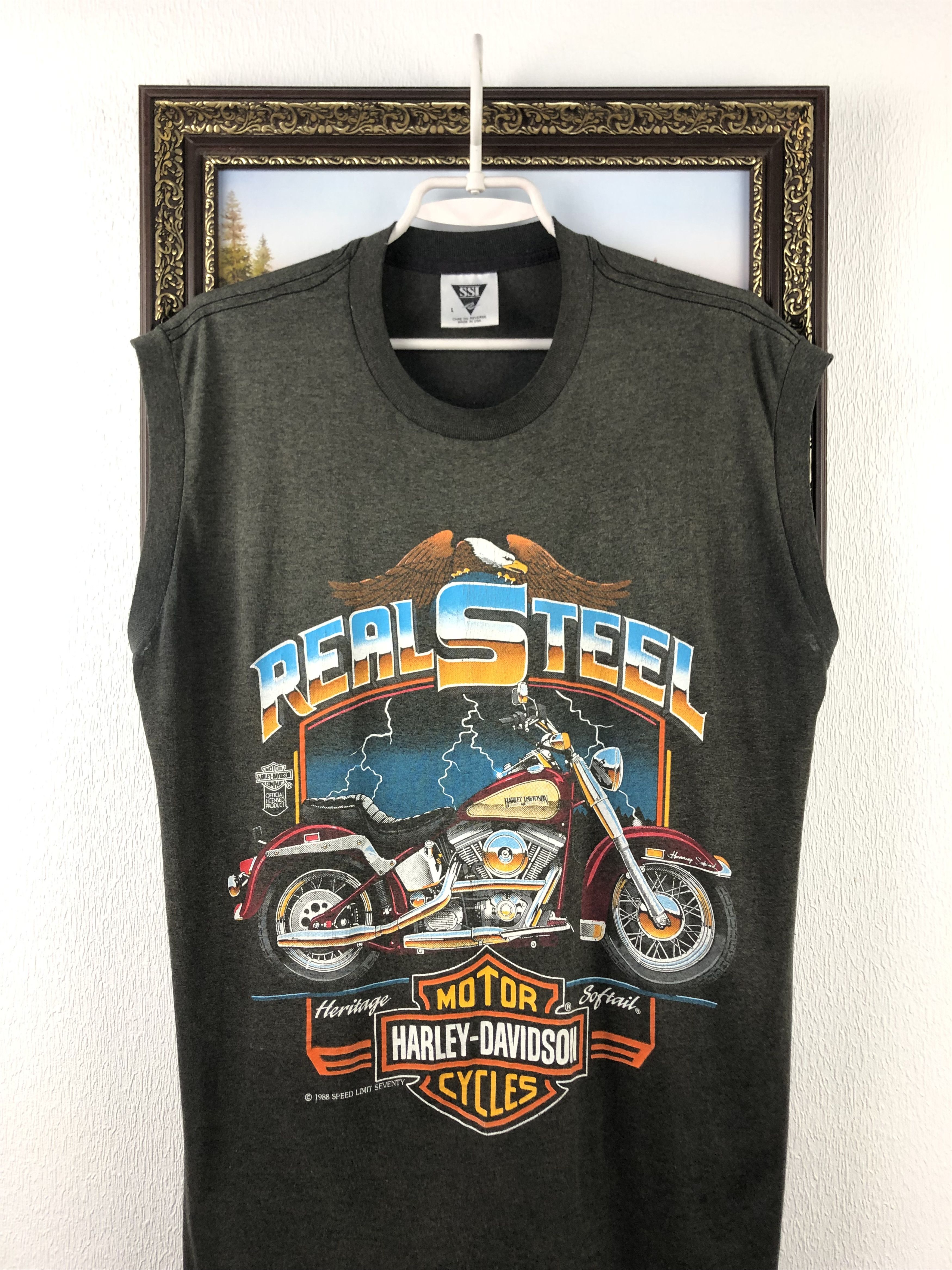 Harley Davidson Vintage 80's Harley Davidson Real Steel Shirt Print Vest Tee Size US L / EU 52-54 / 3 - 2 Thumbnail