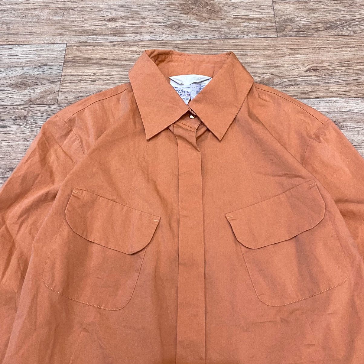 Max Mara S Max Mara Lycra luxury Style Orange Snap Button Up Bluses Size S / US 4 / IT 40 - 3 Thumbnail