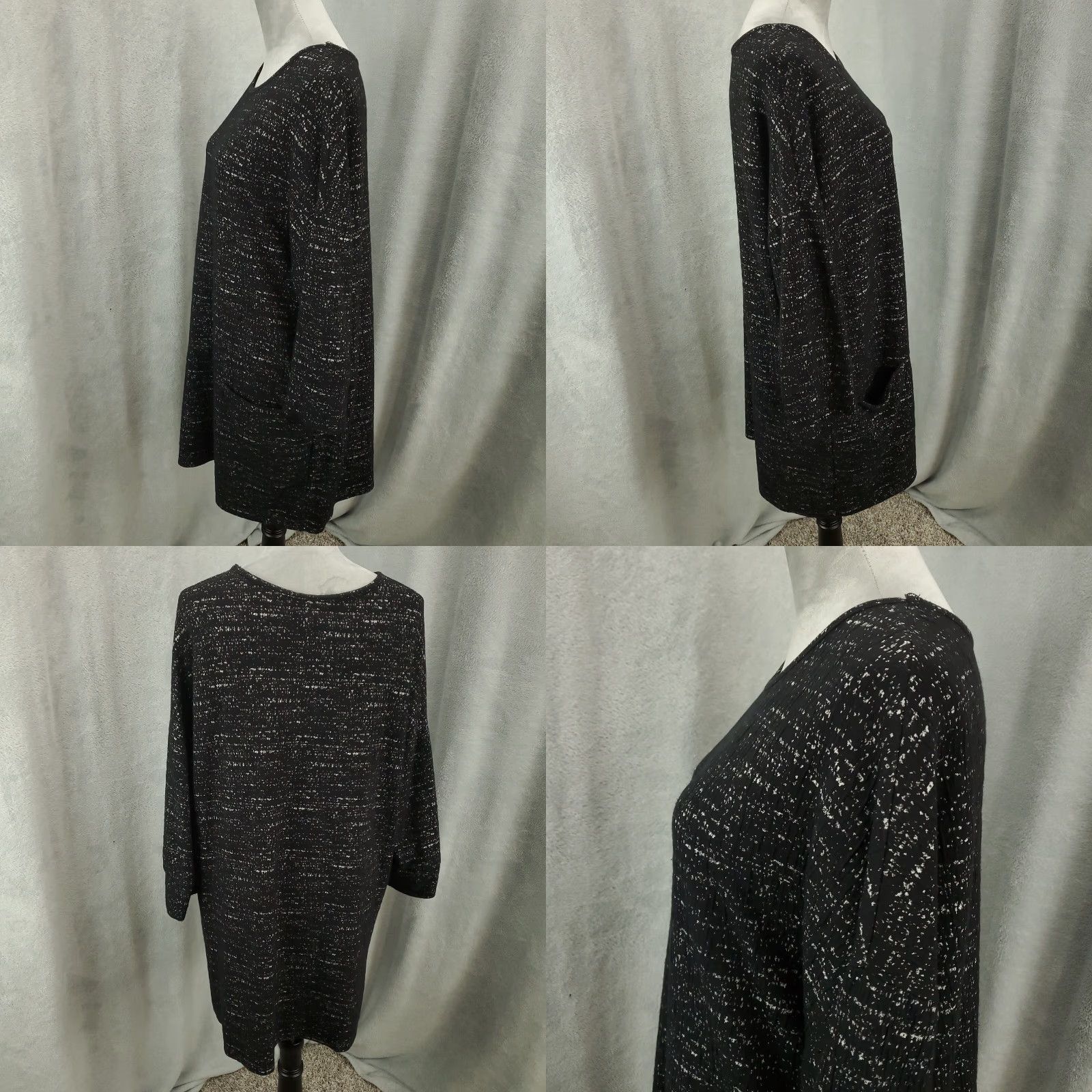 Vintage Clara Sun Woo Tunic Top Womens L Black Speckled Textured 3/4 Sleeve Round Neck Pullover Knit Blouse Dressy Casual Modern Vintage No Size L / US 10 / IT 46 - 8 Thumbnail