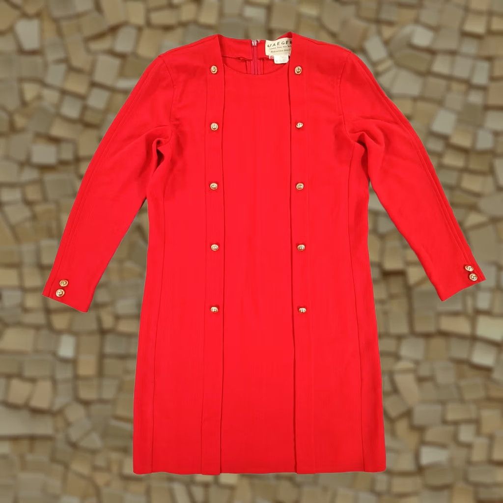 Jaeger VINTAGE Jaeger Dress Mini Red Wool Short Sleeve Gold Button Formal 6 UK Womens Park City Modern Autumn Winter Spring 34" Zip Dry Clean Only Size 28" / US 6 / IT 42 - 1 Thumbnail