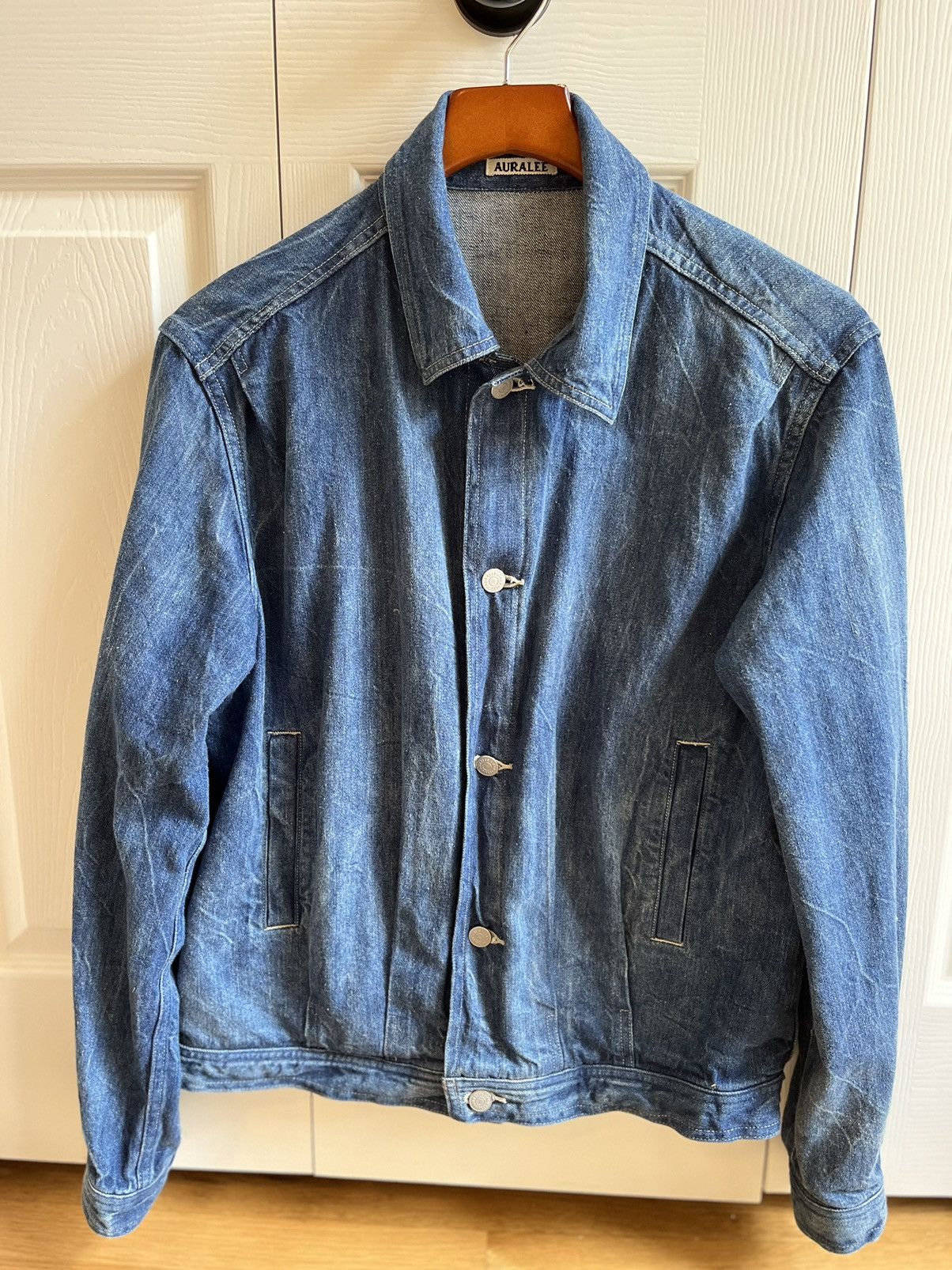 image of Auralee Blouson Denim Jacket in Indigo, Men's (Size Medium)