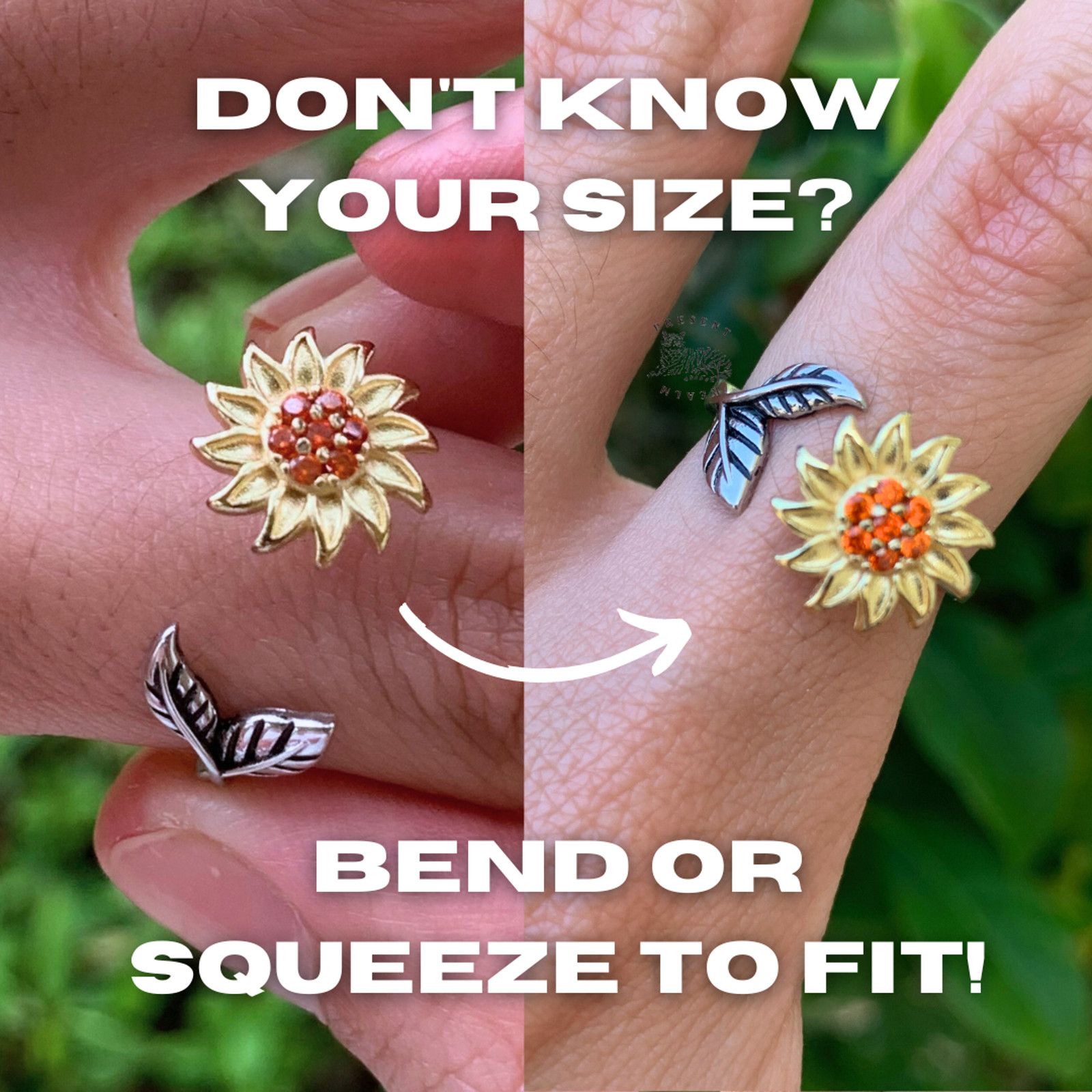 Jewelry × Vintage Sunflower Fidget Ring, Spinner Ring, Adjustable Ring Size ONE SIZE - 4 Thumbnail