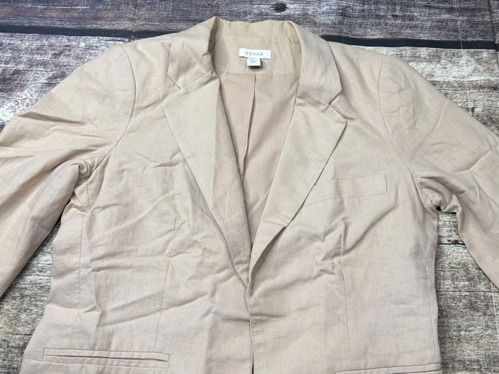 Kendrick Lamar Kenar Blazer Jacket Womens Medium Linen Cotton Beige Open Size M / US 6-8 / IT 42-44 - 4 Thumbnail
