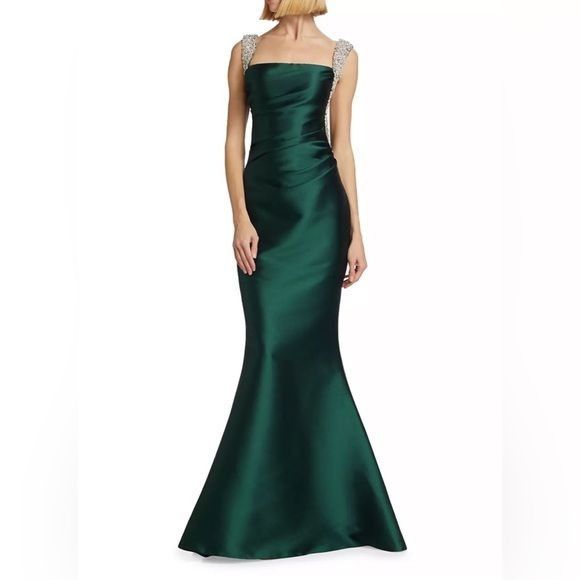 image of Reem Acra Mikado Pique Gown in Green, Women's (Size Medium)