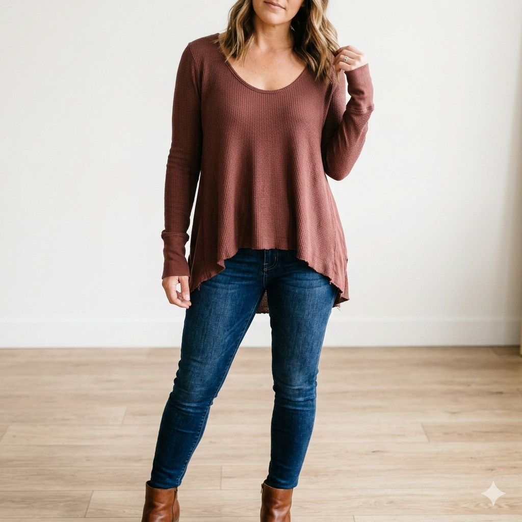 Free People We The Free Size XS-M Thermal Flounce Top Long Sleeve Brown Size S / US 4 / IT 40 - 3 Thumbnail