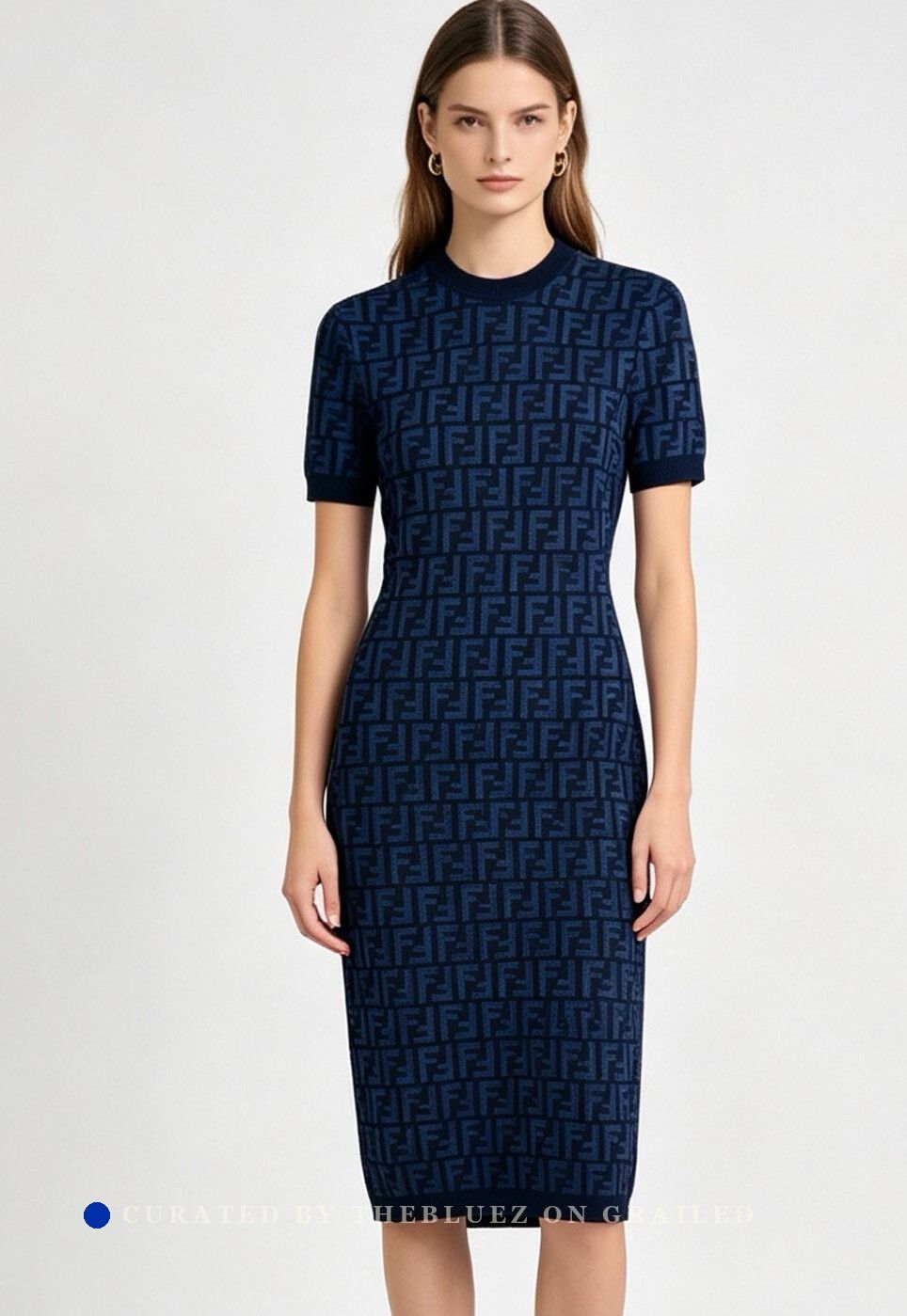 fendi blue knit dress Fendi Black FF Print Printed dress