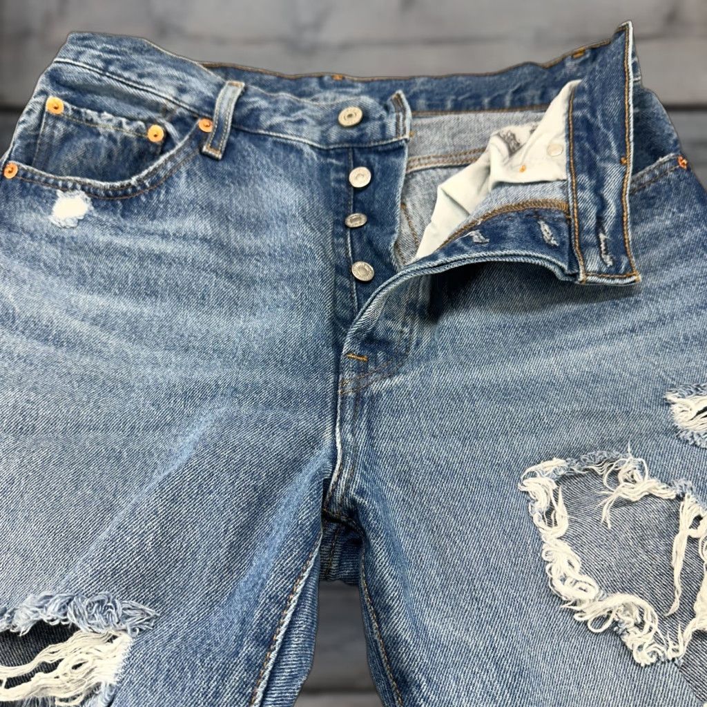 Levi's Levi's 501 Jeans Womens 29x30 Blue Light Distressed Regular Straight Denim 5-Pocket Cotton Regular Fit Vintage No Size 29" - 1 Thumbnail