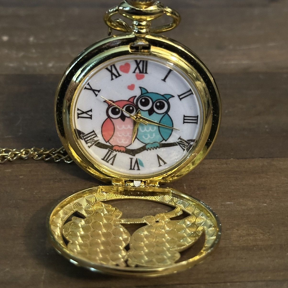 Other Gold tone twin rhinestone owls pocket watch pendant necklace Size ONE SIZE - 5 Thumbnail