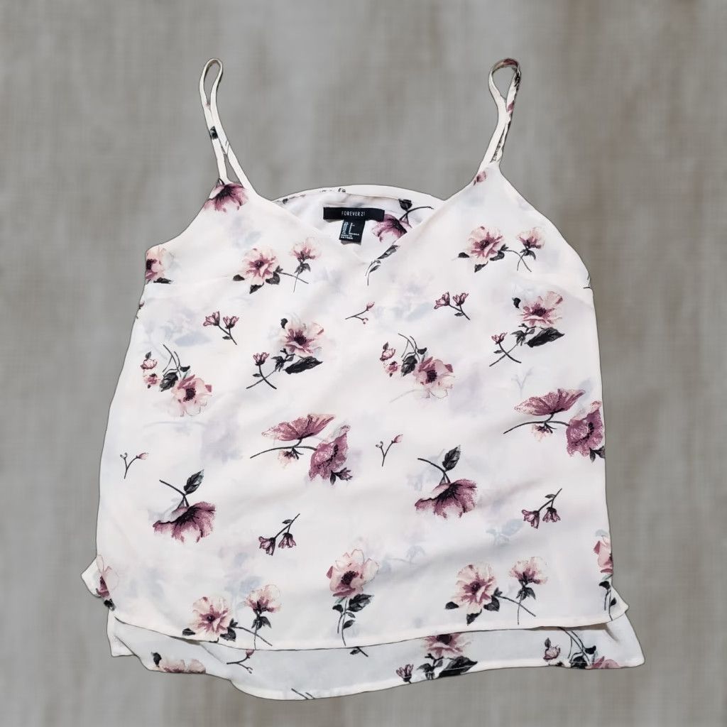 Forever 21 FOREVER 21 Shirt Tank Womens S Multicolor Floral Cami Crop Top Spaghetti V-Neck Cropped Summer Casual Women’s Small Night? Size S / US 4 / IT 40 - 1 Thumbnail