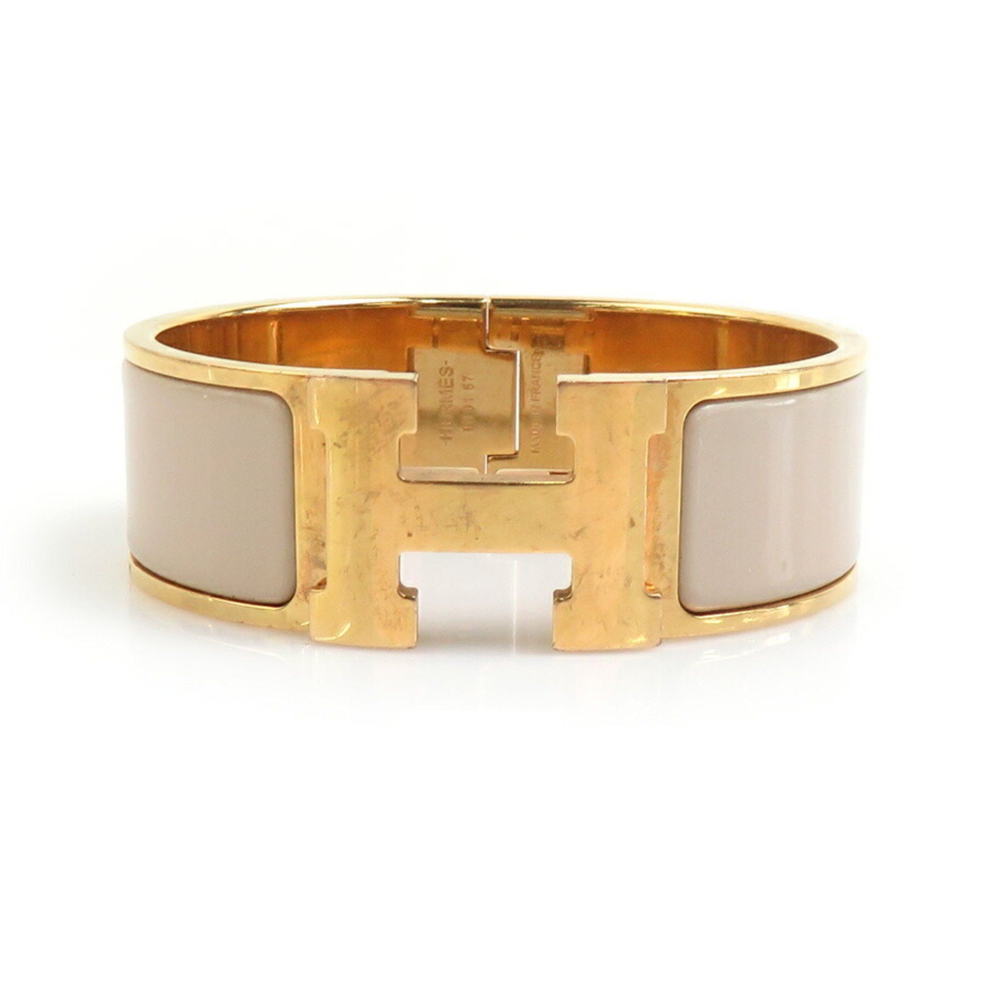 Hermes Hermes Hermès Click-Clack Bangle Bracelet in Metal, Enamel, Gold, and Greige for Women (e60789a) Size ONE SIZE - 1 Thumbnail