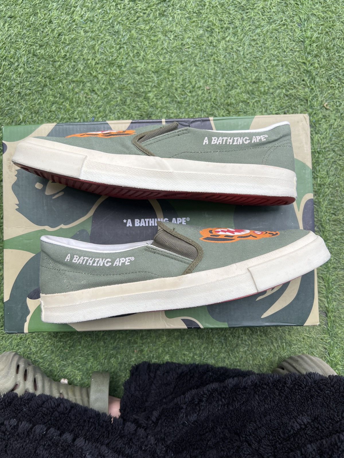 Bape Rare 💥Bape Slip On Tiger Green Olive Made in Japan Size US 9 / EU 42 - 2 Thumbnail