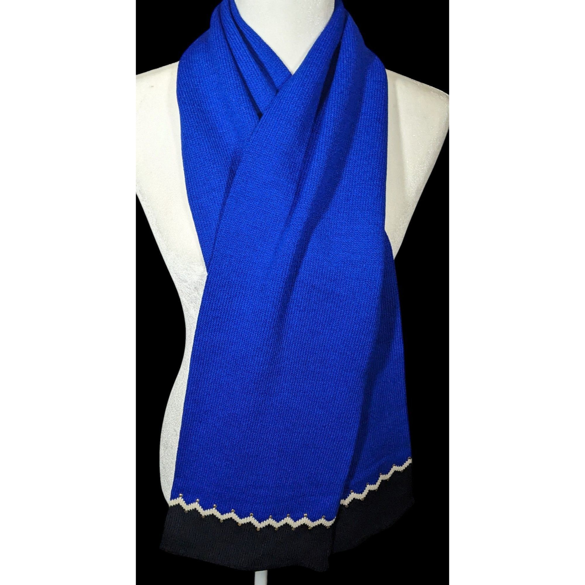 Other St. John Santana Blue And Black Knit Wool Scarf Size ONE SIZE - 4 Thumbnail