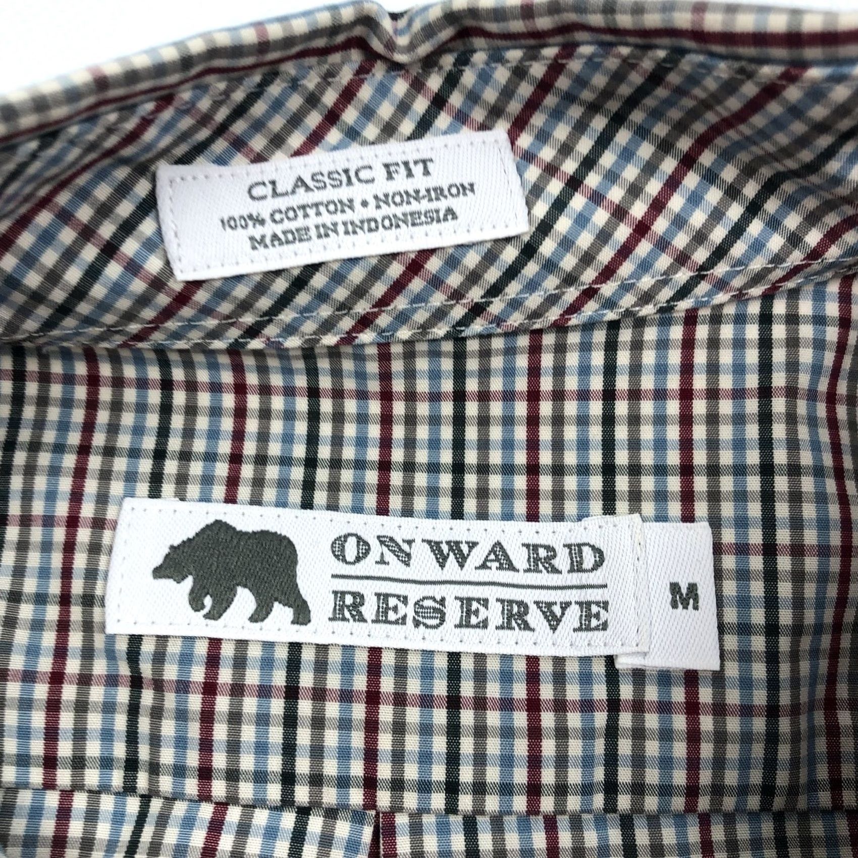 Vintage Onward Reserve Men’s M Classic Fit Button Down Shirt Plaid 100% Cotton Non-Iron Shirt Mens Medium Size US M / EU 48-50 / 2 - 2 Thumbnail
