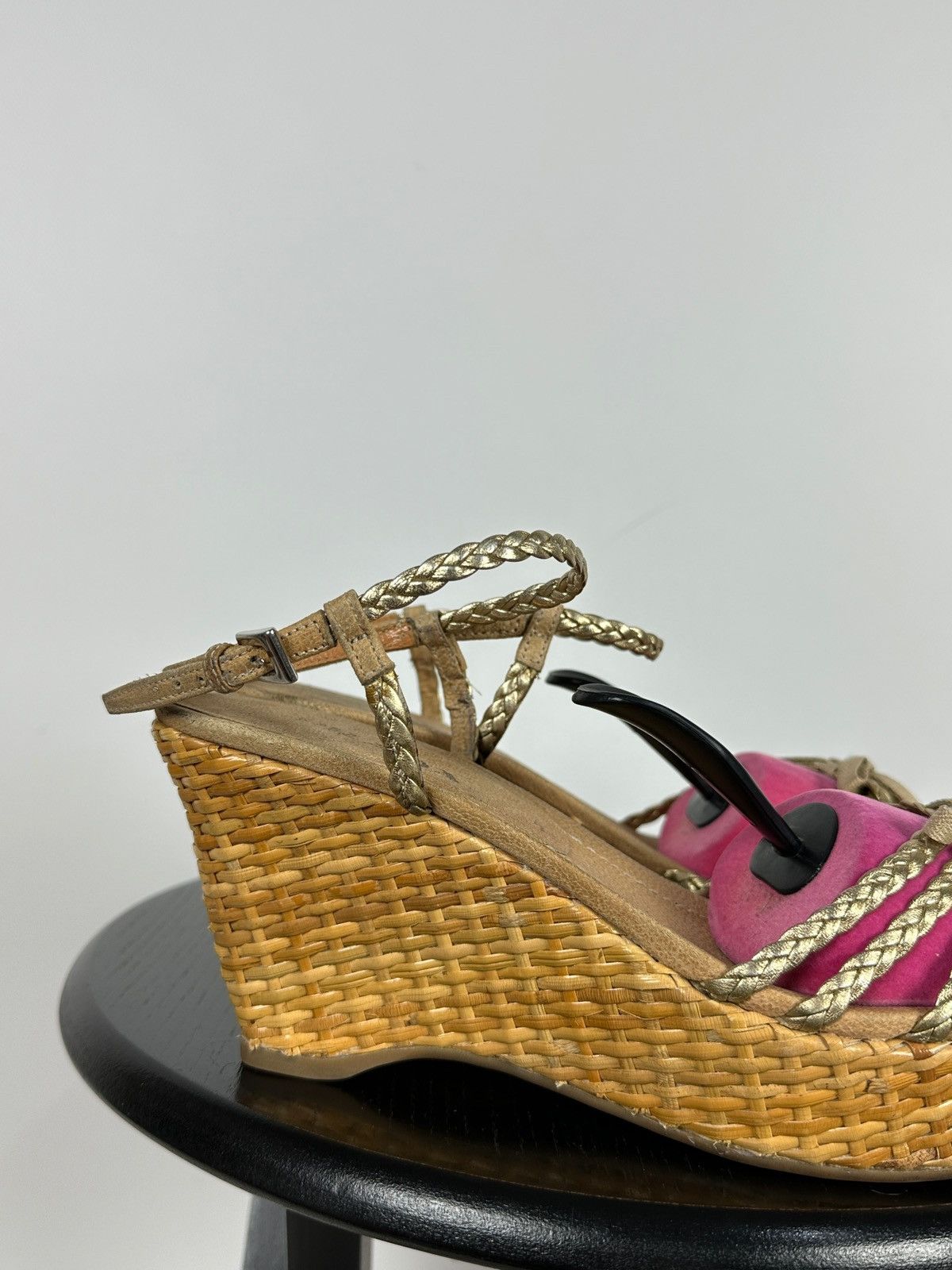 Prada Prada Braided Leather Woven Raffia Wedge Ankle Strap Sandals Size US 9.5 / IT 39.5 - 14 Thumbnail