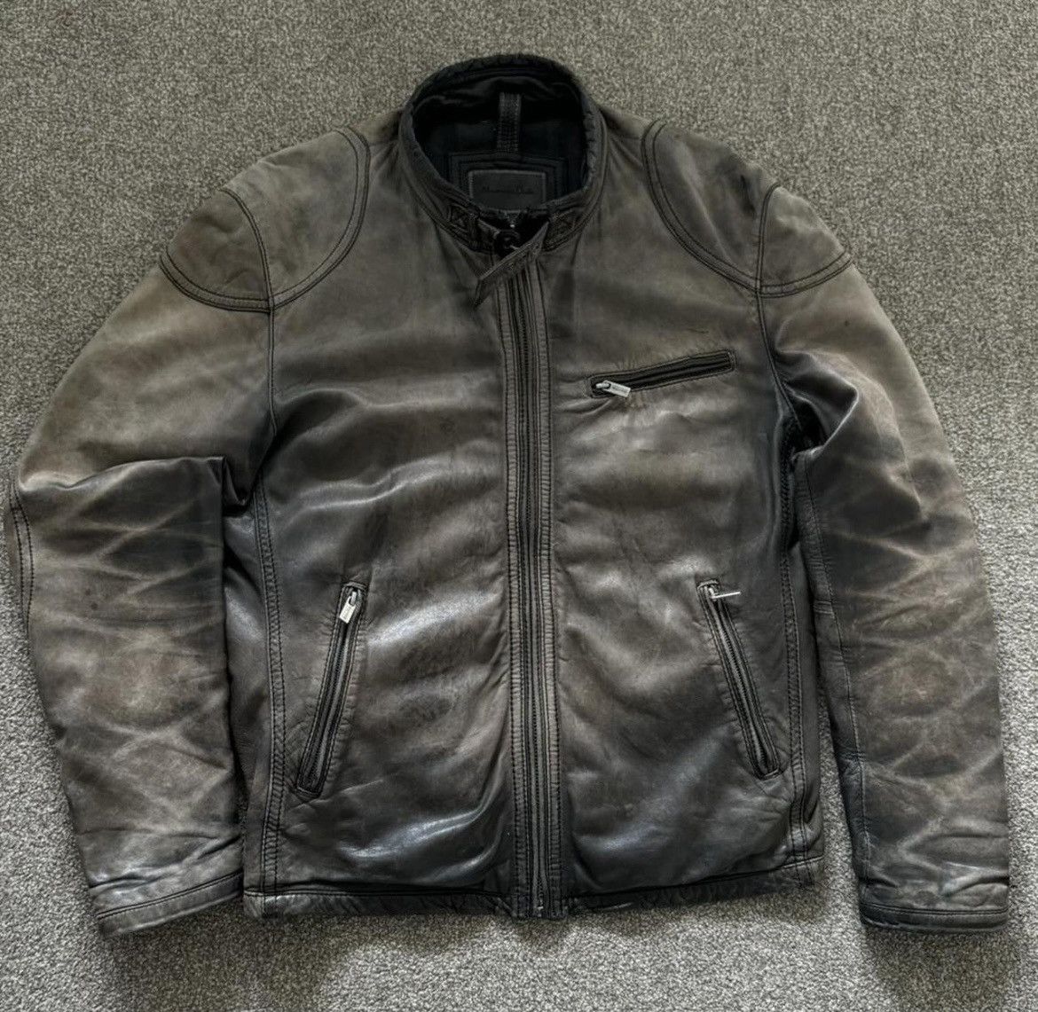 Designer × Massimo Dutti × Vintage Massimo Dutti Grey Washed Leather Jacket Size US M / EU 48-50 / 2 - 1 Thumbnail