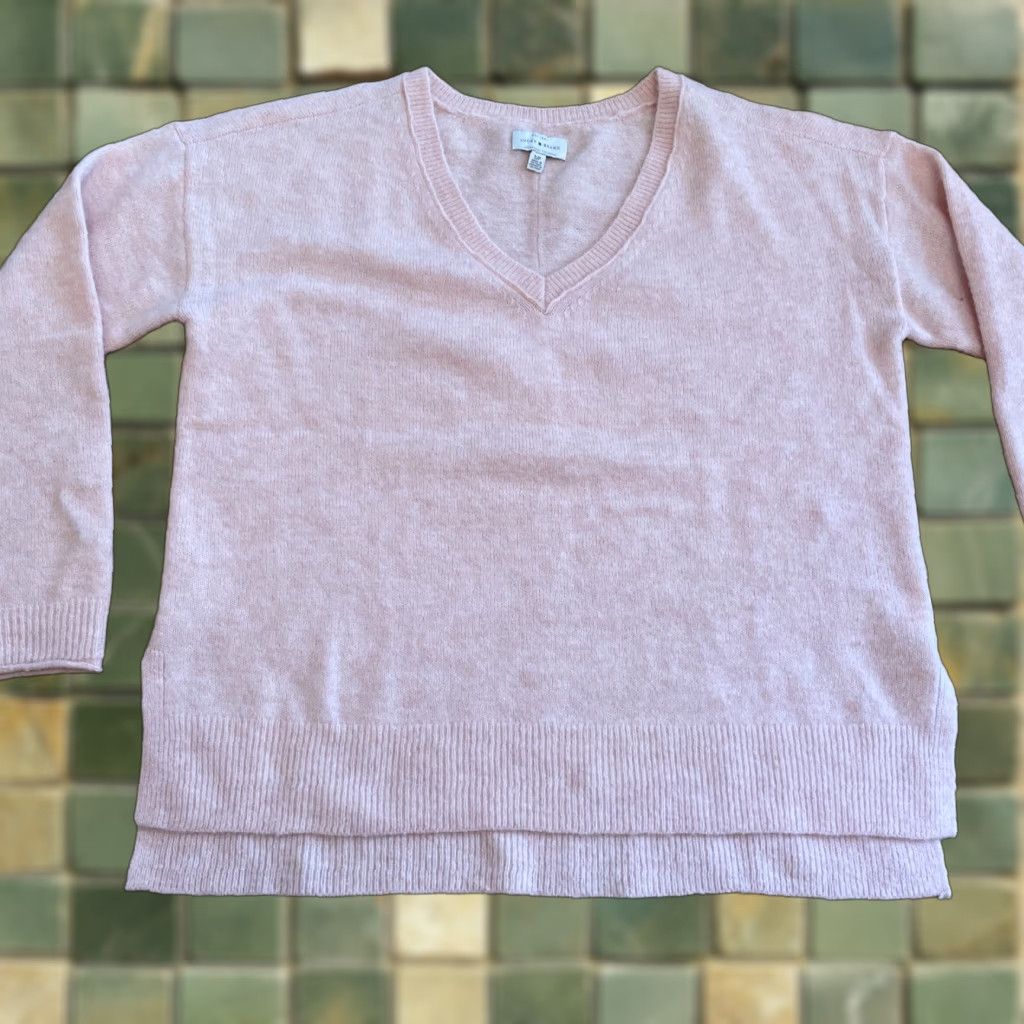 Lucky Brand Lucky Brand Sweater Women Small Pale Pink Wool Blend V-Neck Oversized Boho Lagenlook Pullover Size S / US 4 / IT 40 - 1 Thumbnail