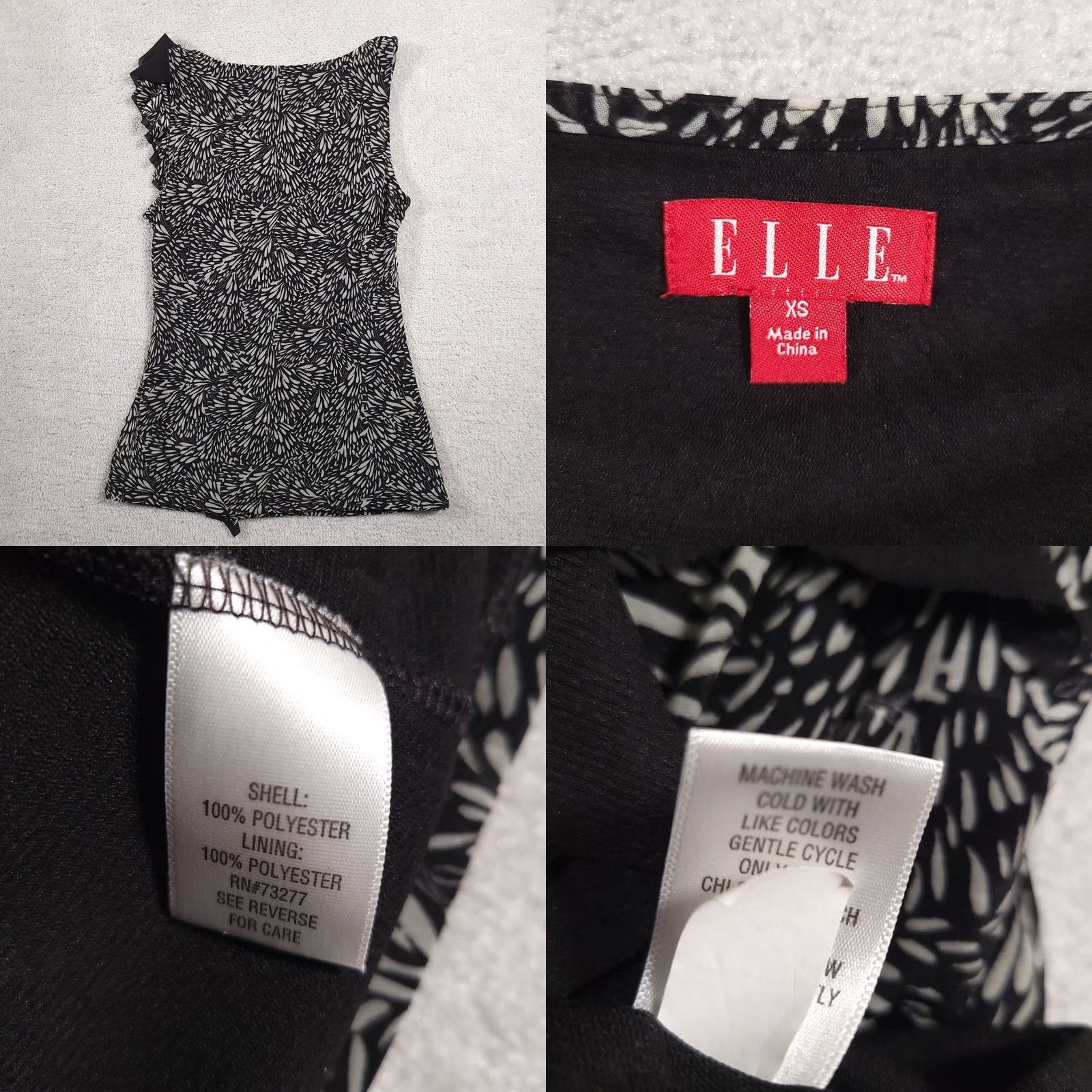 Vintage ELLE Dress Womens XS Gray Dressy Work Tank Blouse Ruffle Women Black Geometric Print Lined Size XS / US 0-2 / IT 36-38 - 8 Thumbnail