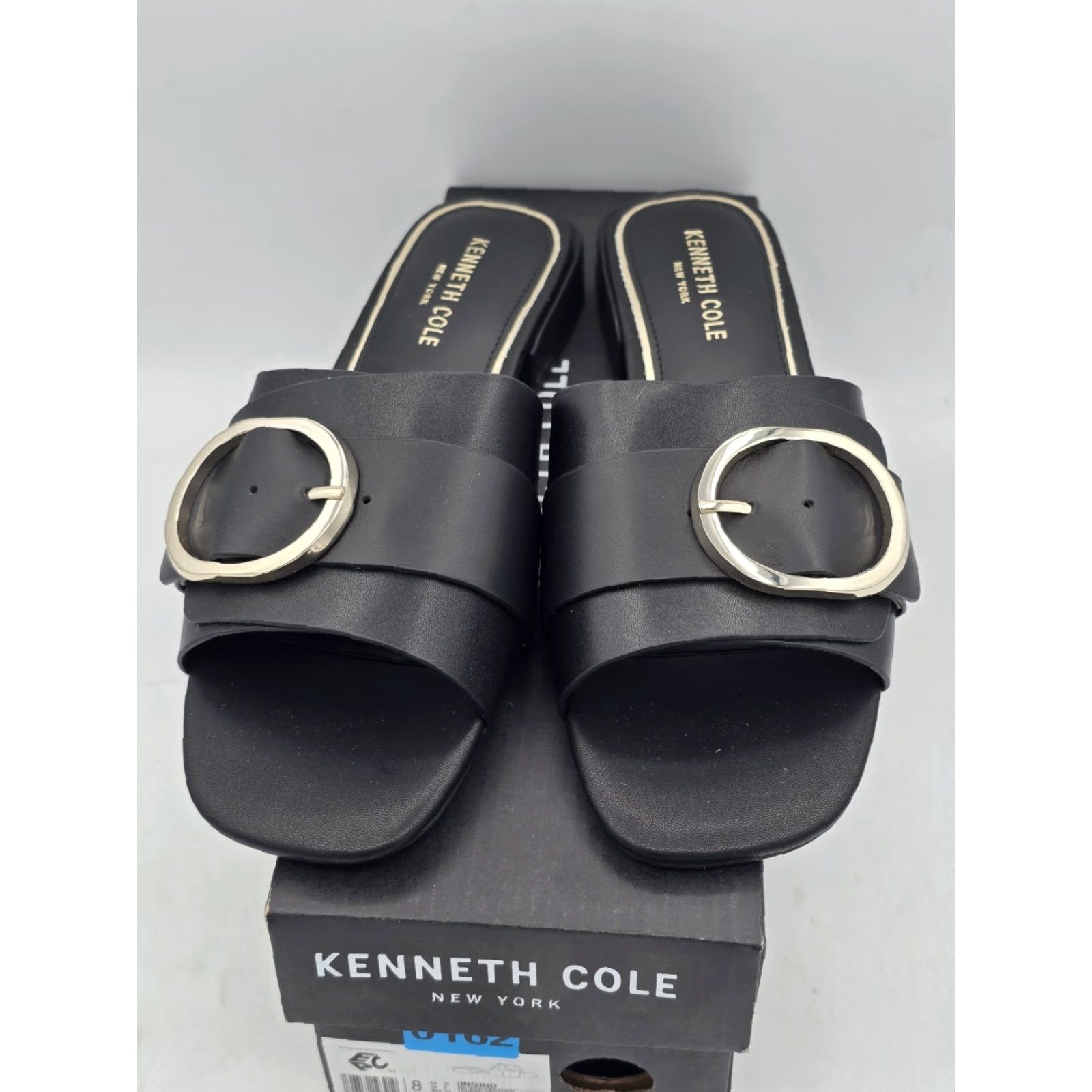 Kenneth Cole Kenneth Cole New York Women's Ingrid Sandal Black/Gold Sz 8 M - Shoes - Sandal - Leather - Slip-On - Adult - Female Size US 8 / IT 38 - 4 Thumbnail