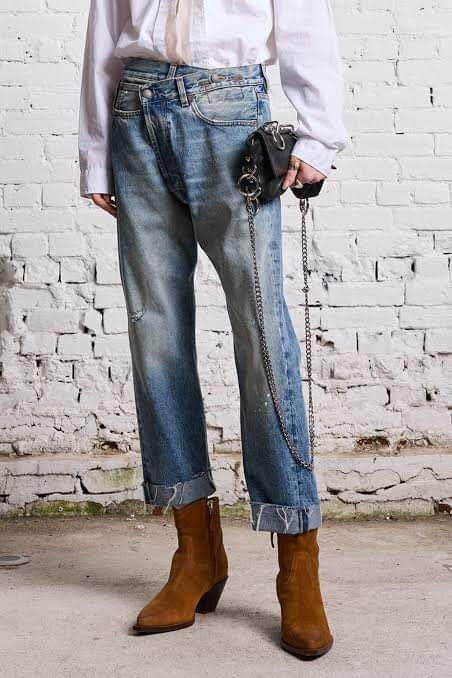 image of R13 - Jasper Paint Cross Over Jeans in Denim, Women's (Size 32)