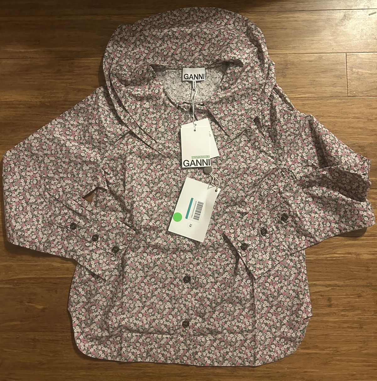 Ganni GANNI Floral-print 100% Organic Cotton-poplin Shirt Size XS / US 0-2 / IT 36-38 - 6 Thumbnail