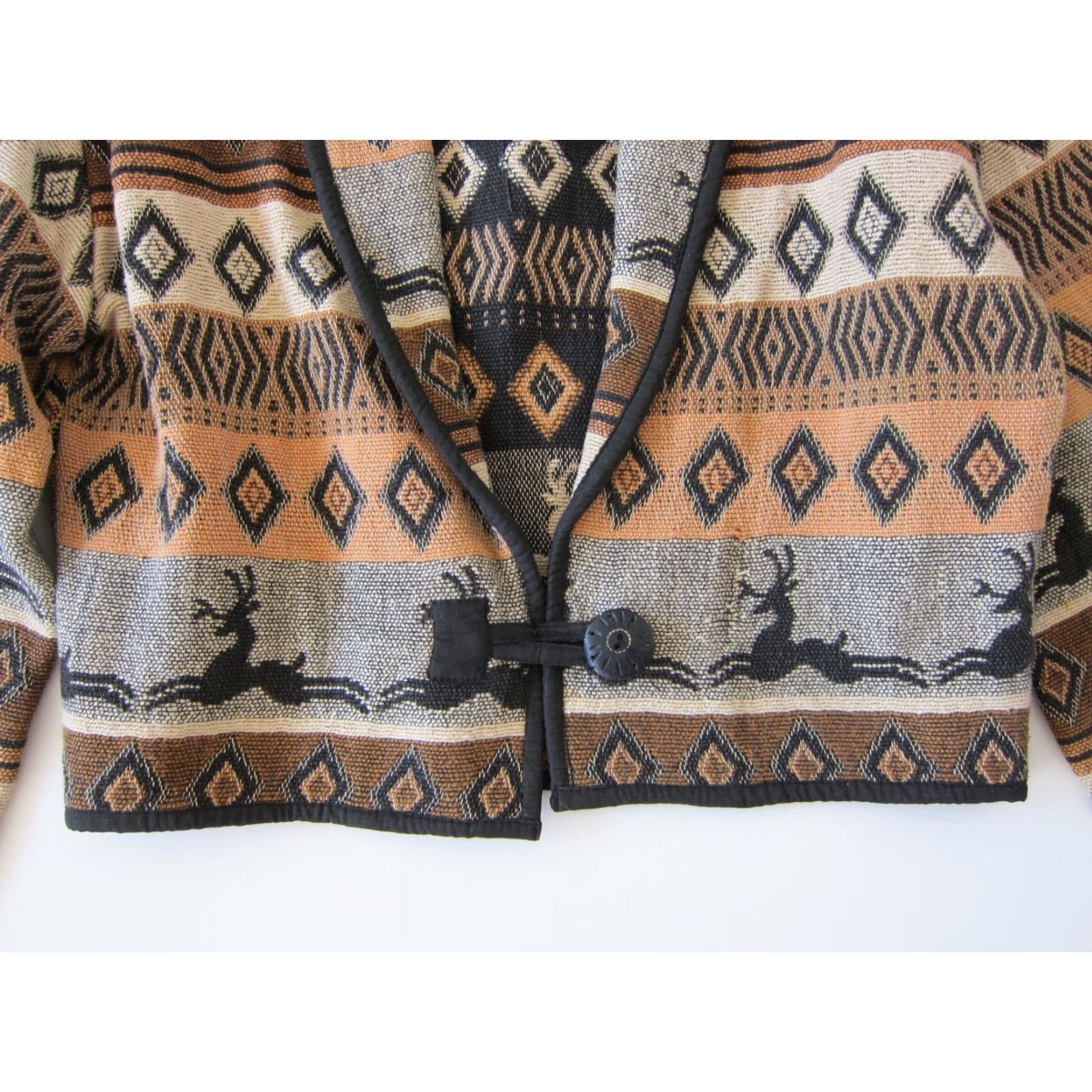 Vintage VINTAGE Flashback Jacket Womens M Bohemian Black Brown Aztec Deer 100% Cotton Blazer Shirt Coat L/M? Size M / US 6-8 / IT 42-44 - 6 Thumbnail