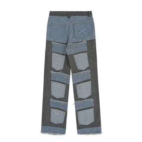 VIBE Patchwork Distressed Wide Leg Jeans Size US 34 / EU 50 - 6 Thumbnail