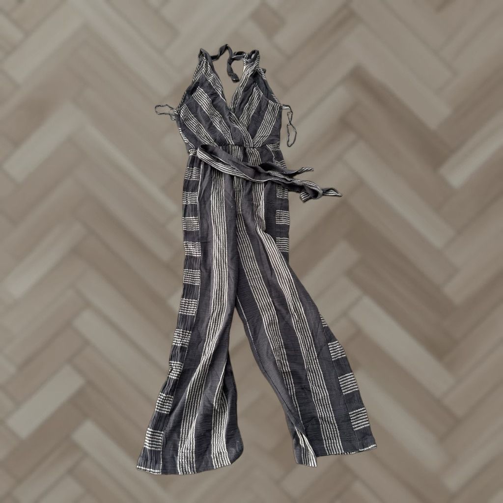 Vintage Lovestitch Jumpsuit Women S Gray Striped Sleeveless Lightweight Wide-Leg Button-Up Size 28" / US 6 / IT 42 - 1 Thumbnail