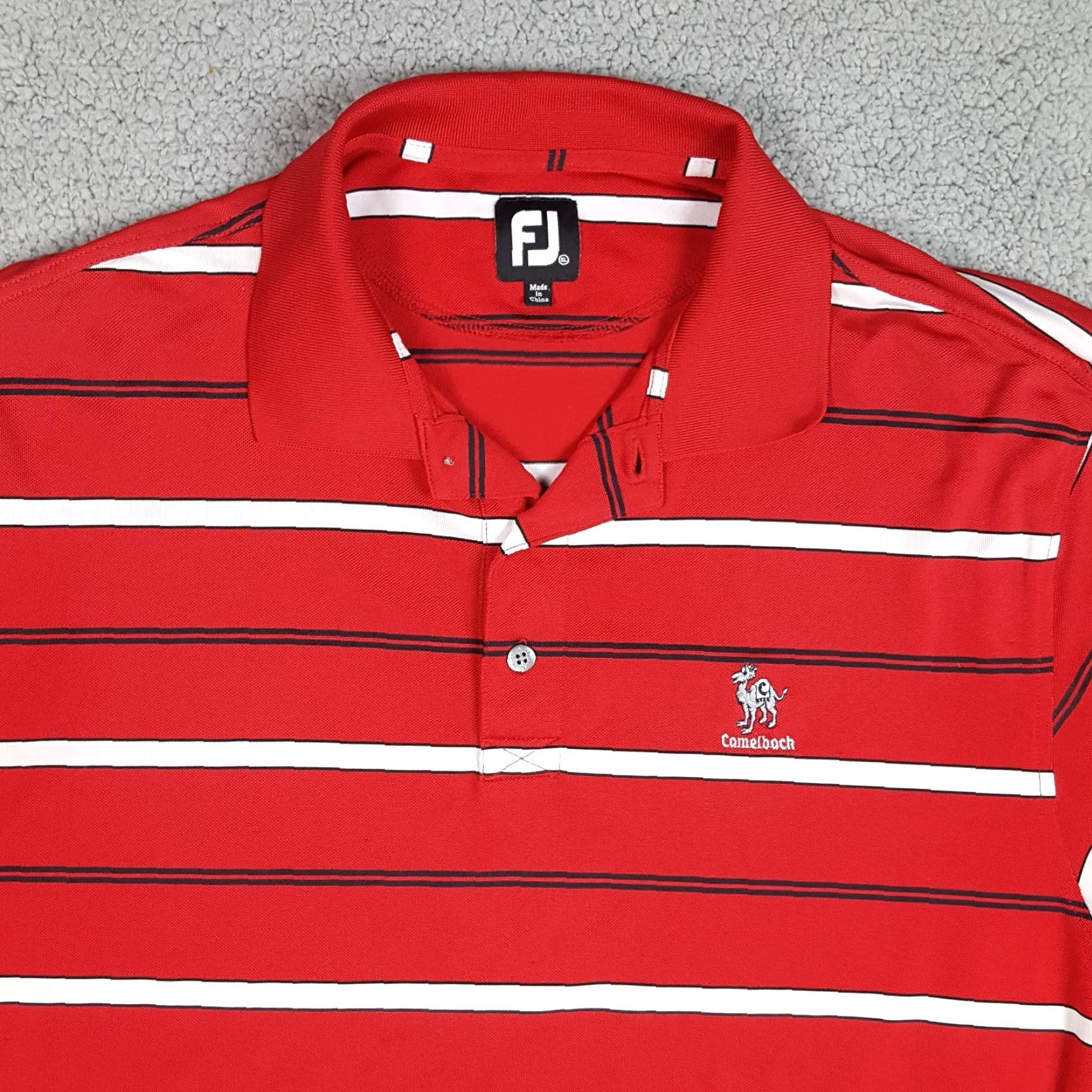 Footjoy VINTAGE FootJoy Camelback Golf Club Red Striped Mens Size XL Button Collar Polo Shirt FJ Size US XL / EU 56 / 4 - 2 Thumbnail