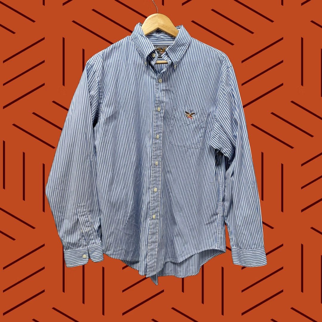 Vintage American Living Blue Striped Button-Up Shirt Long Sleeve Knit Men Size L Size US L / EU 52-54 / 3 - 1 Thumbnail