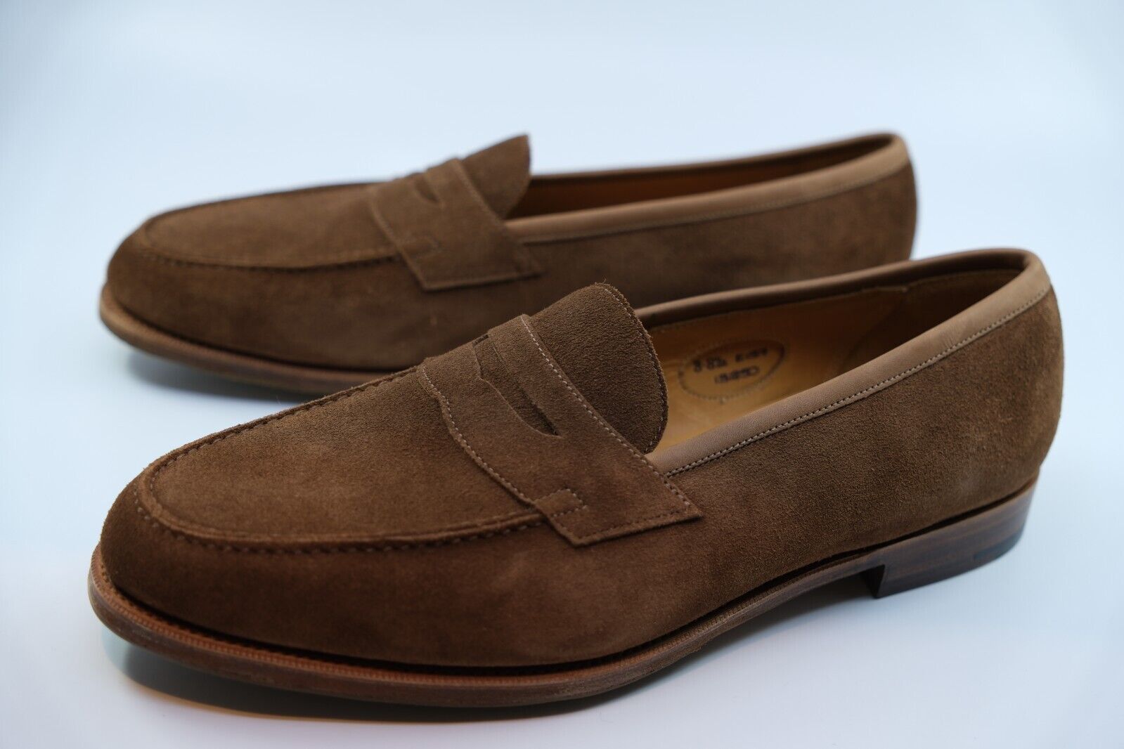 image of Edward Green Duke Lined Penny Loafer Brown Suede Shoes in Brown/Red, Men's (Size 8.5)