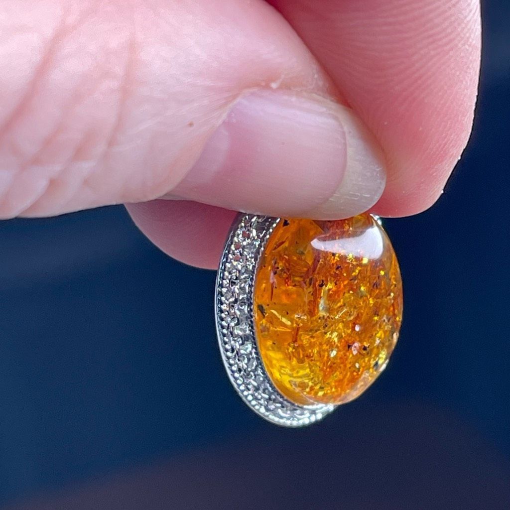 Other Amber pendant CZ stones silver plated chain necklace Size ONE SIZE - 2 Thumbnail