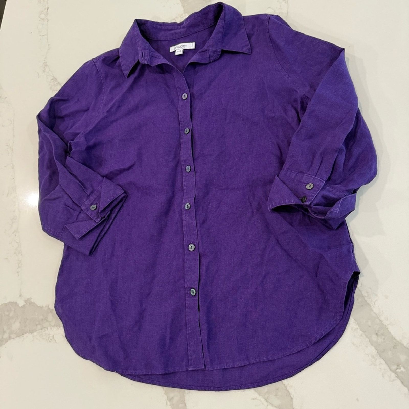 Chicos Chico's 100% Linen 3/4 Sleeve Button Up Blouse Women’s 0 Size S / US 4 / IT 40 - 2 Thumbnail