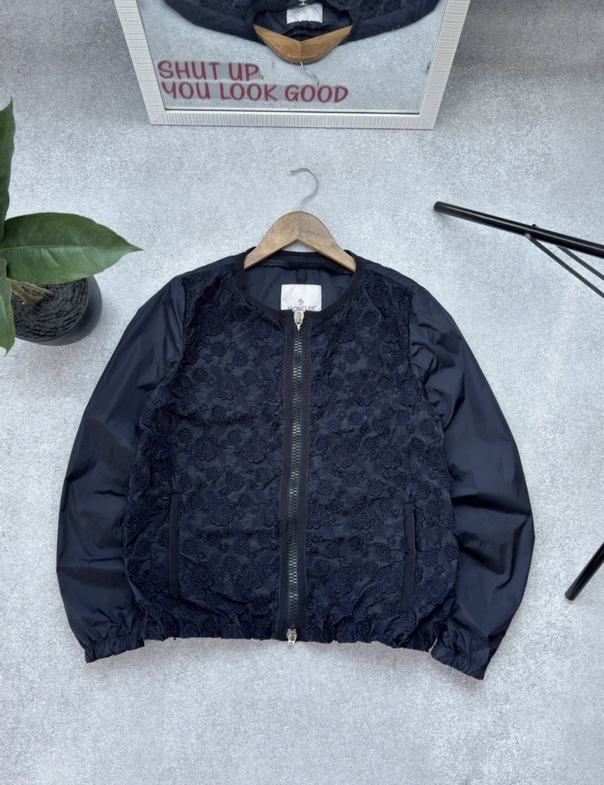 Moncler Women's MONCLER Dedonette Floral Navy Nylon Bomber Jacket Size M / US 6-8 / IT 42-44 - 1 Thumbnail