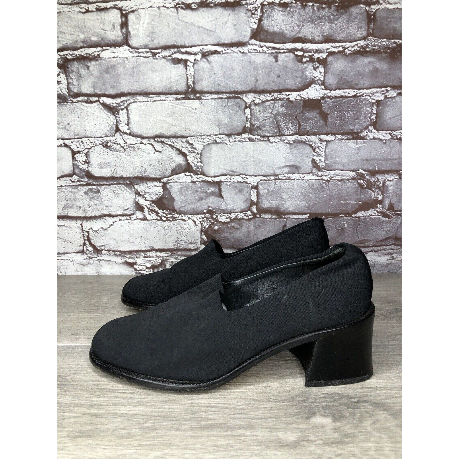 Other Nickels VTG Black Fabric Stretchy Loafers Pump Block Heels W Size US 6 / IT 36 - 18 Thumbnail