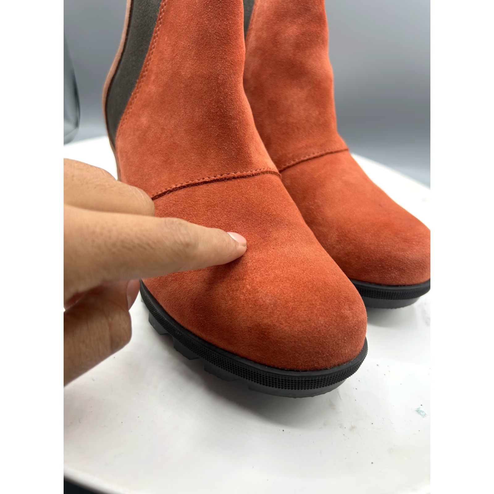 SOREL Sorel Boots Womens 8.5 Orange Suede Chelsea Ankle Lug Sole Booties - Brown Accent, Casual, Round Toe, Wedge Heel Size US 9 / IT 39 - 6 Thumbnail