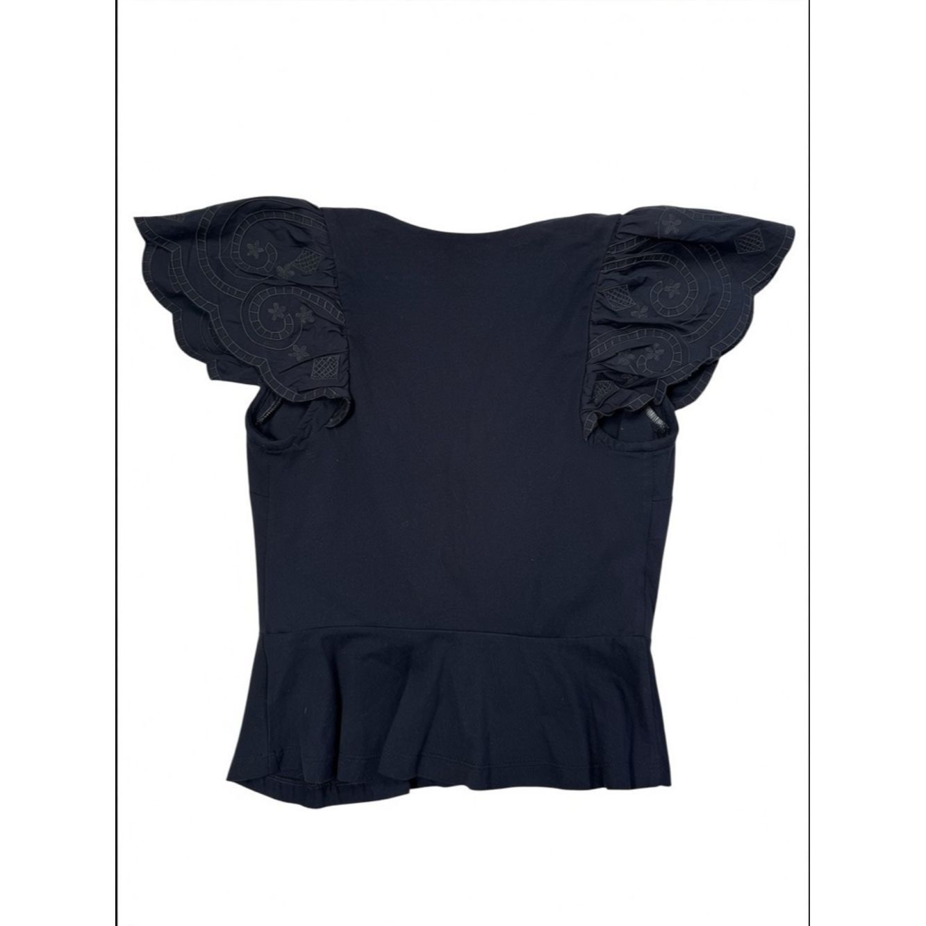 Express New Express Embroidered Flutter Sleeve Peplum Cotton Black Size XS / US 0-2 / IT 36-38 - 3 Thumbnail