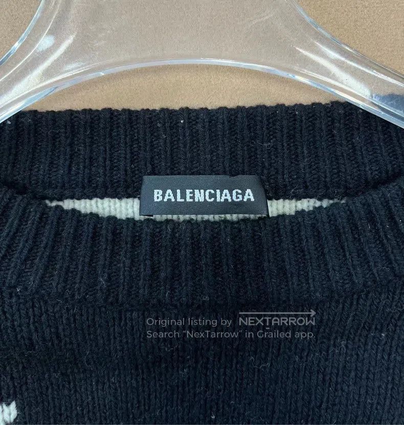 Balenciaga Balenciaga Black Knit Sweater with Full Logo Print Size US L / EU 52-54 / 3 - 3 Thumbnail