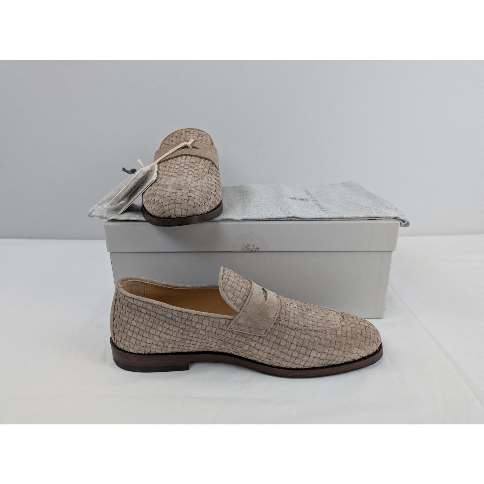 Brunello Cucinelli o1rshd1 Woven Suede Penny Loafers Shoe Boots in Beige Size US 12 / EU 45 - 17 Thumbnail
