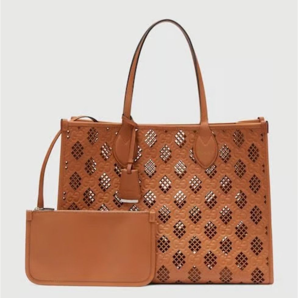 Gucci Gucci Ophidia Perforated Leather Tote Bag | Brown | NWT Size ONE SIZE - 3 Thumbnail