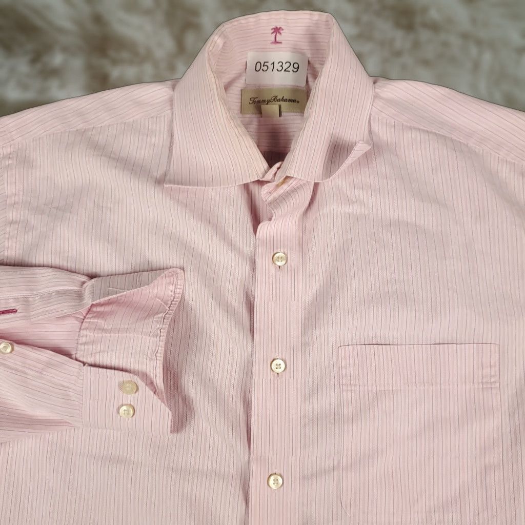 Tommy Bahama Tommy Bahama Dress Shirt Mens 15.5 Pink Striped Long Sleeve Button-Up Classic Preppy Size 40R - 1 Thumbnail