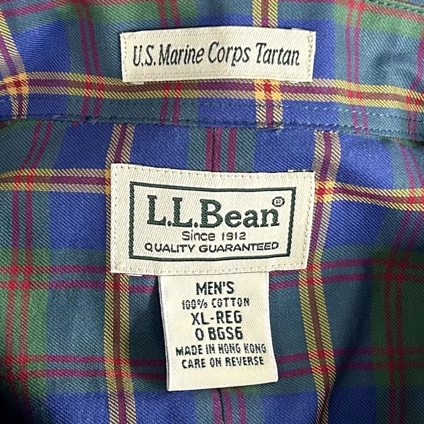 Vintage LL Bean XL US Marin Corps Plaid Shirt Blue Green Cotton Button-Down Size US XL / EU 56 / 4 - 3 Thumbnail