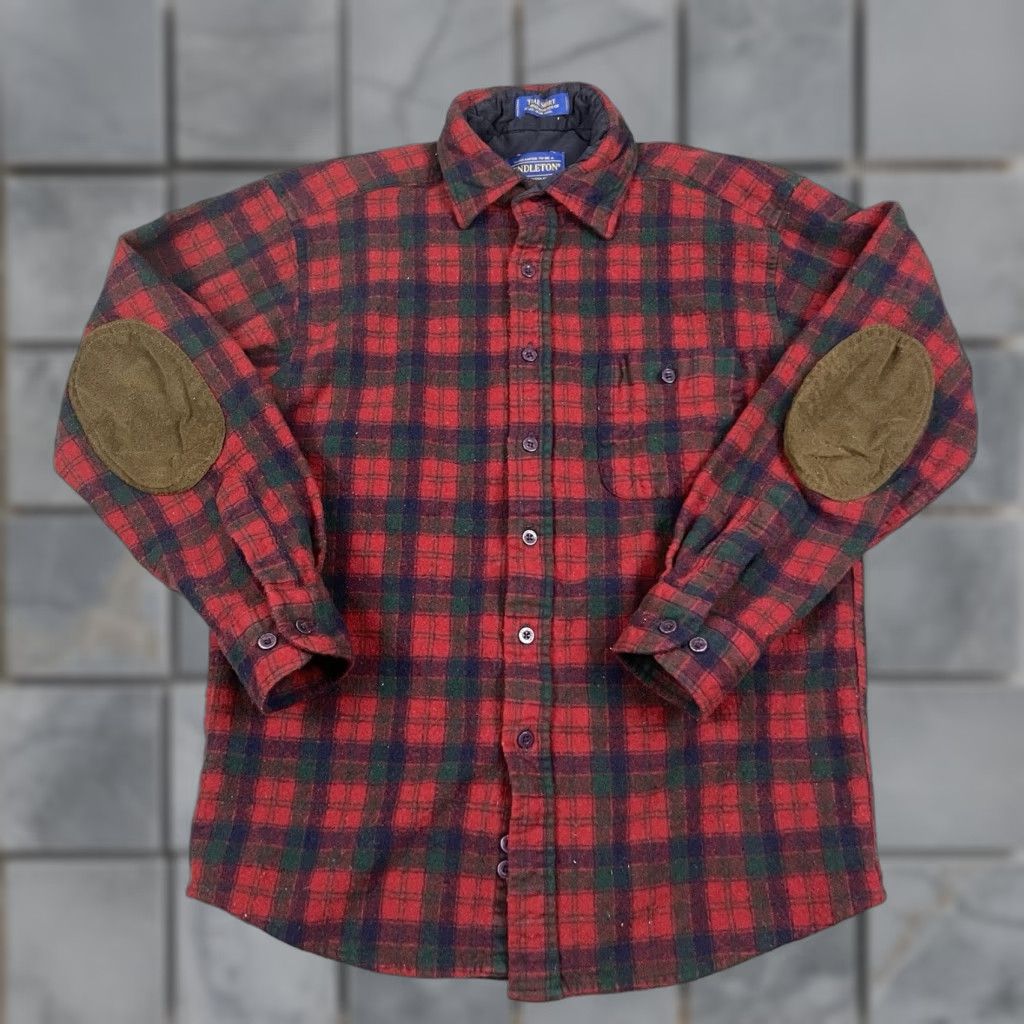 VINTAGE Pendleton Shirt Men Wool Flannel Red Plaid Button-Up Coat? (Oops)