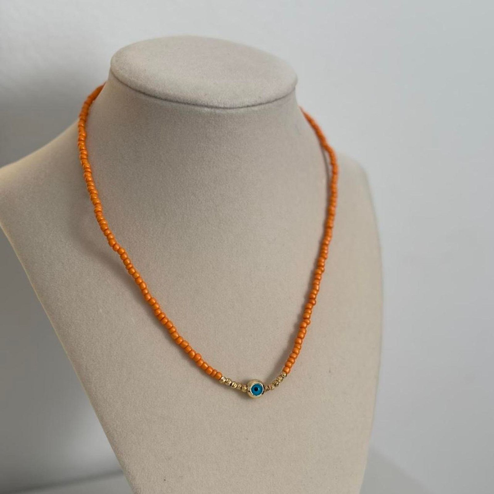 Other Orange Beaded Evil Eye Necklace Boho Protection Charm Size ONE SIZE - 2 Thumbnail