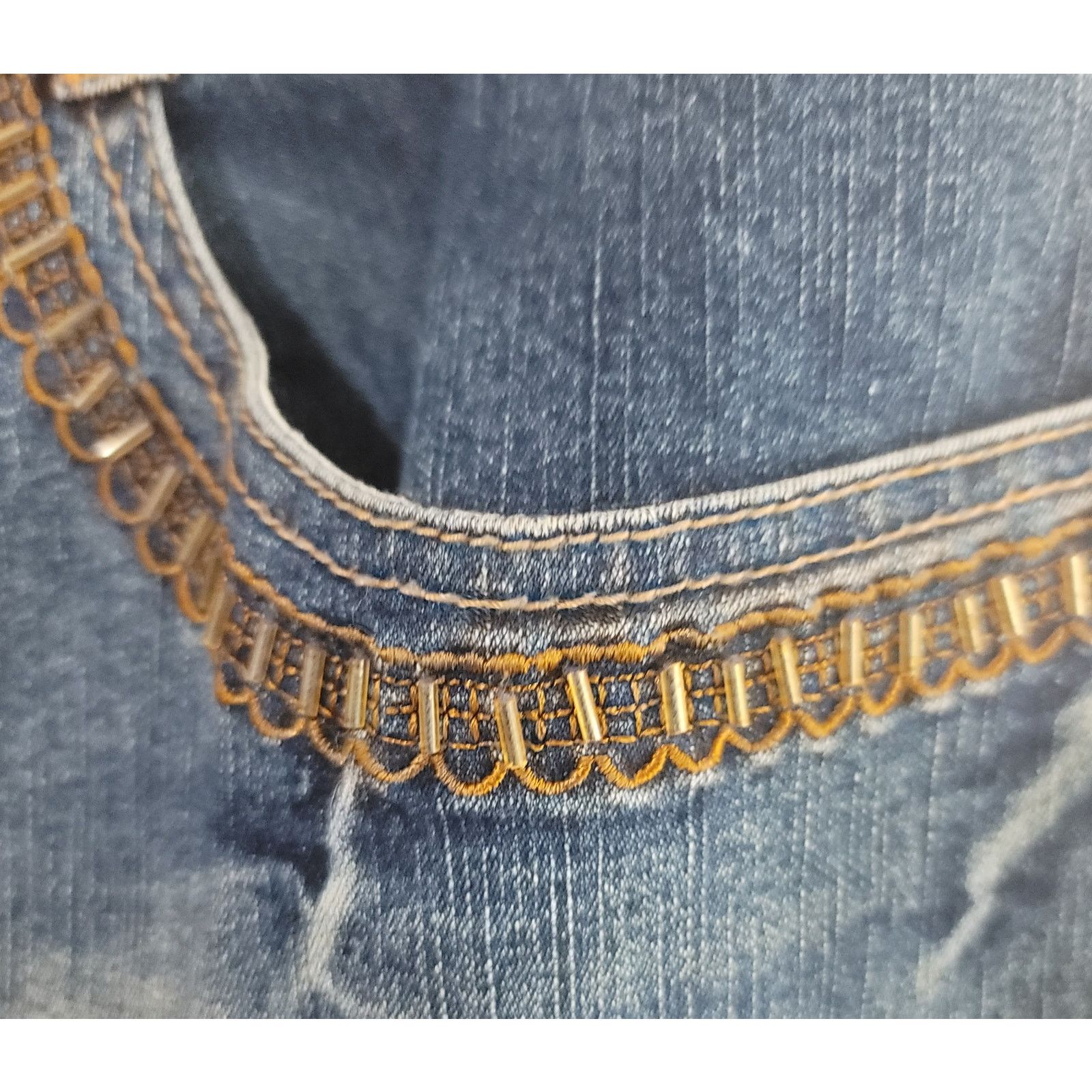 Apollo Apollo Embellished Cropped Stone Washed Wide Leg Jeans 17 18 Size 39" - 3 Thumbnail