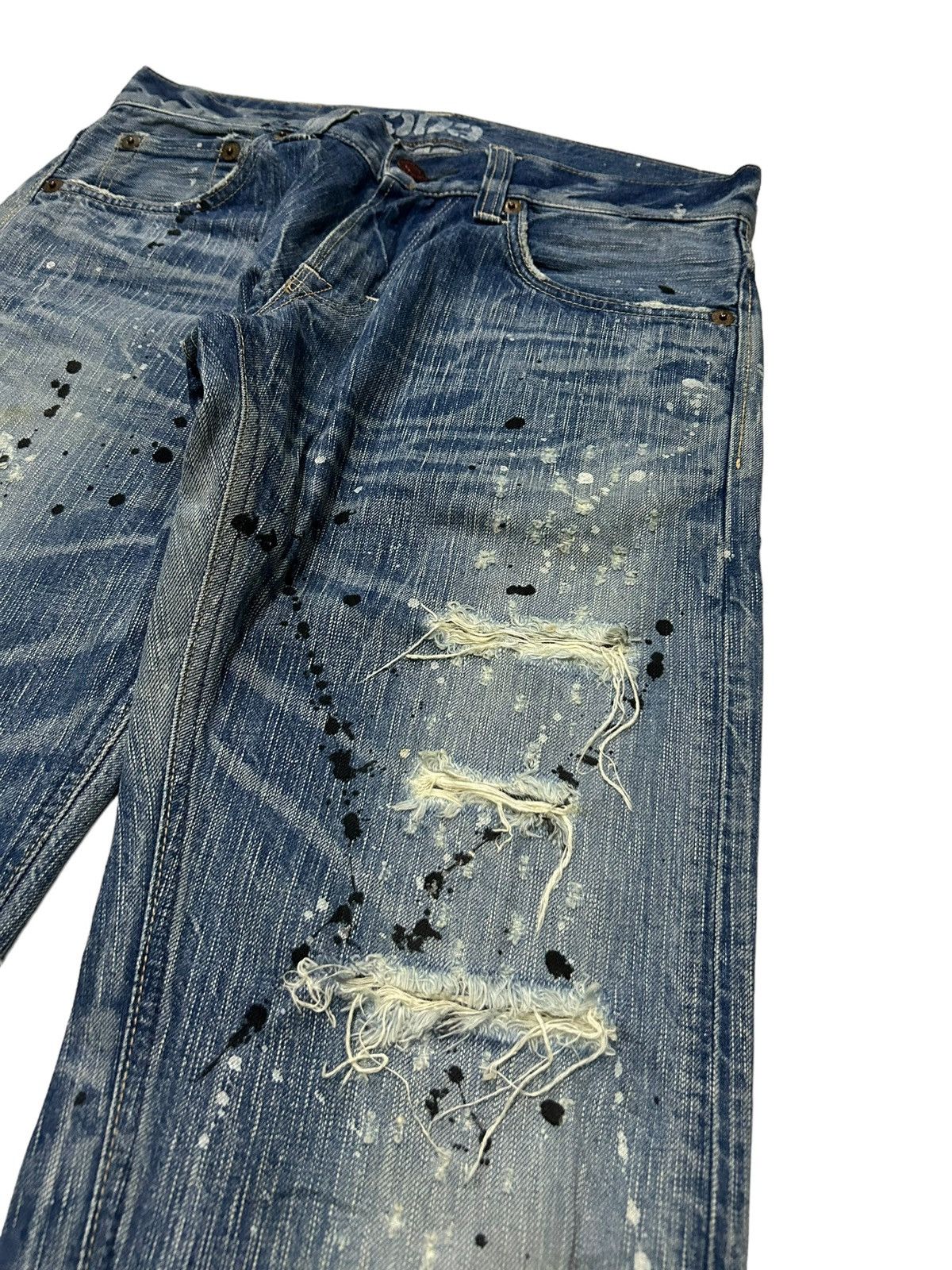 Japanese Brand × Kapital × Vintage Vtg Edwin503 Blue Trip distressed denim Rare☠️🎌🎌 Size US 32 / EU 48 - 4 Thumbnail