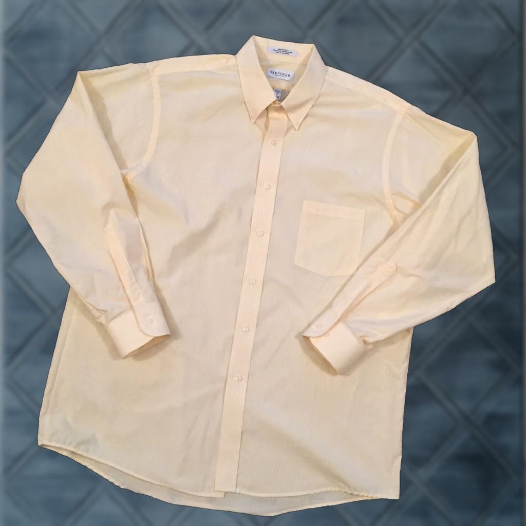 Van Heusen Van Heusen Shirt Mens 17 Yellow Micro Check Long Sleeve Button-Down Regular Collar-Down Button-Up Casual Mens Size US XL / EU 56 / 4 - 1 Thumbnail