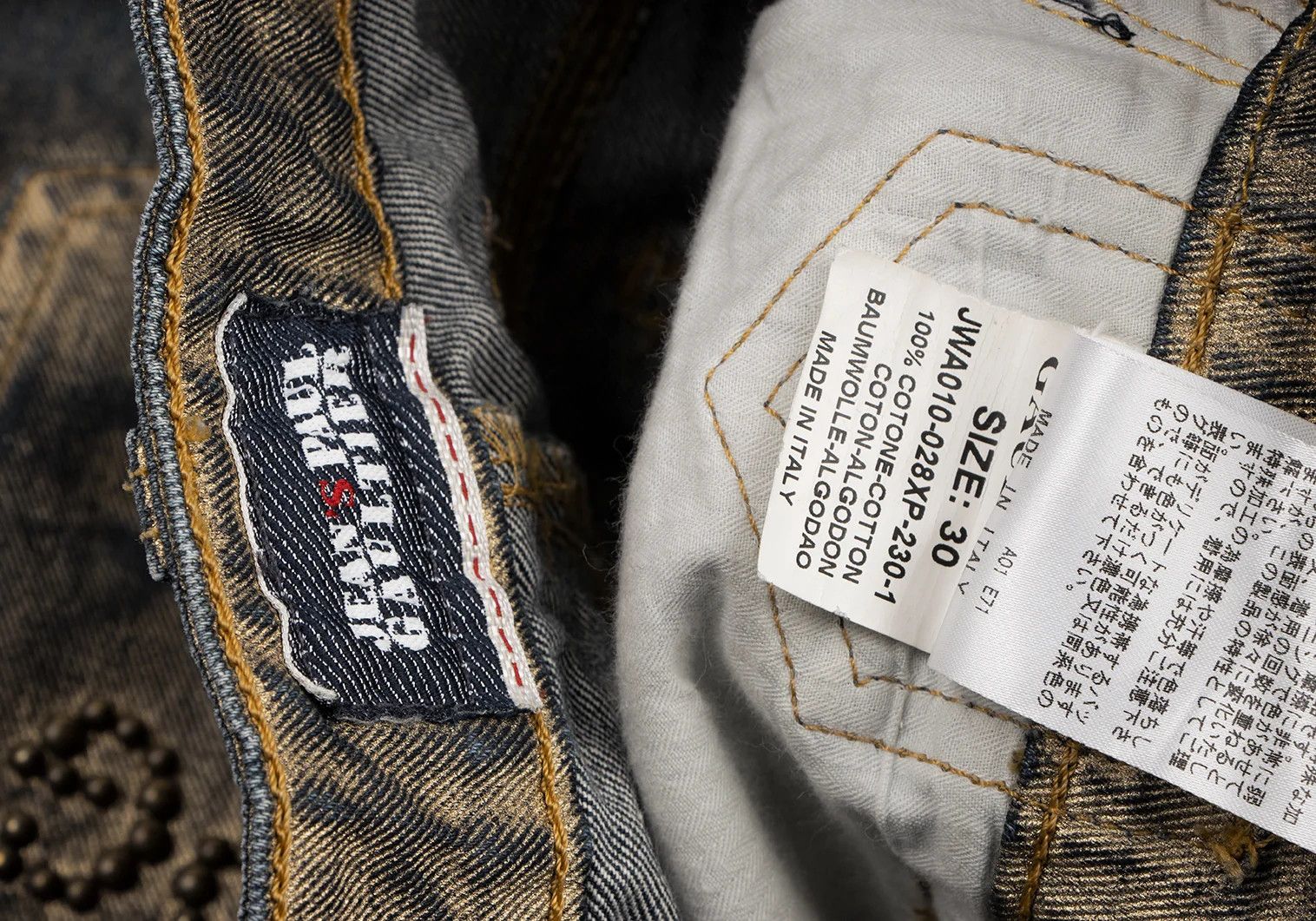 Jean Paul Gaultier Gold Paint Studded Zip Hem Denim in Indigo Gold 30 Size US 30 / EU 46 - 16 Thumbnail